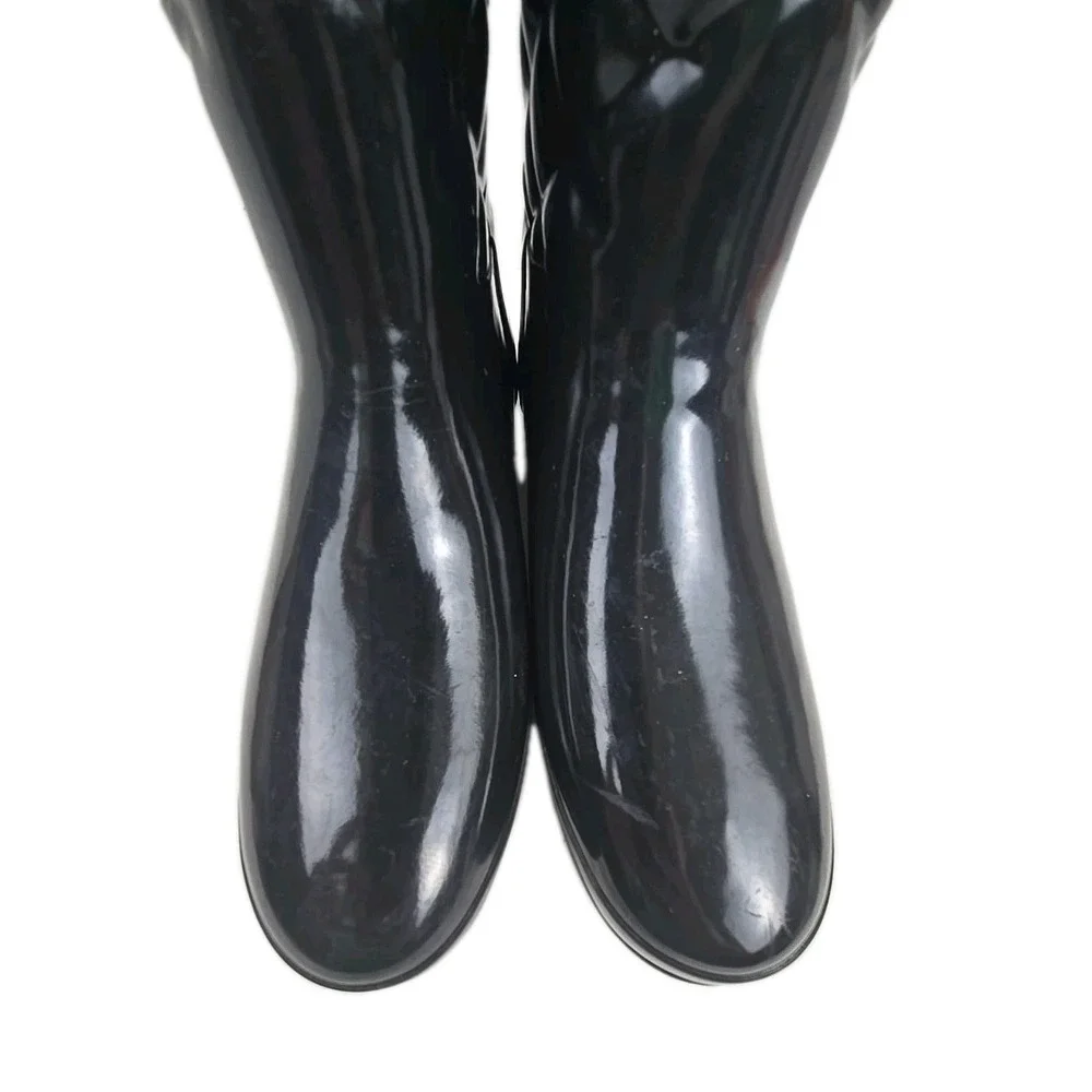 Hunter Refined Quilted Gloss Rain Boots, Adjustable Mid-Calf Black US 8, EU 39